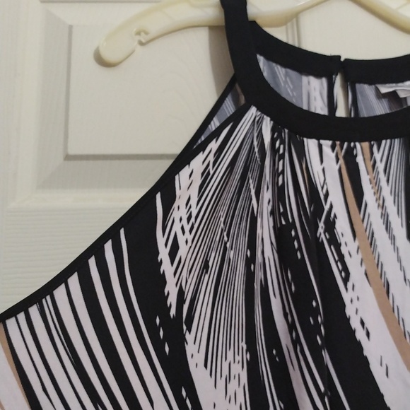 Avenue sleeveless A-trapeeze black/white beige print poly-blend dress size 30/32 - Picture 3 of 8